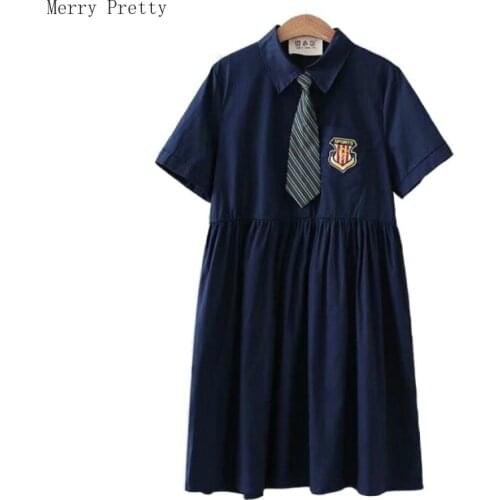 Women Turndown Collar Shirt Dress 2020 Summer Cotton Cartoon Embroidery Tie Dresses Sweet Short Sleeve Knee Length Pleated Dress