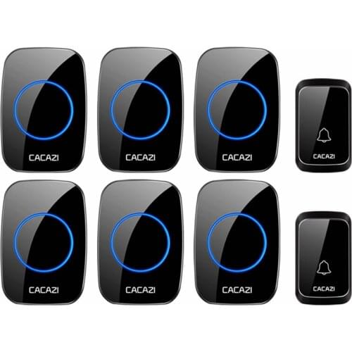 CACAZI Intelligent Waterproof Wireless Doorbell LED Light Home Cordless Call Ring Bell US EU UK AU Plug 2 Button 6 Receivers