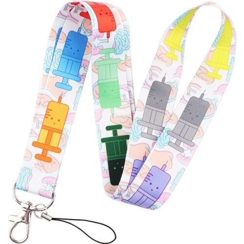 2021 New Design 1 Piece High Quality Cartoon Syringe Nurse Doctor ID Card Holder Keychains Neck Lanyard Mobile Phone Strap