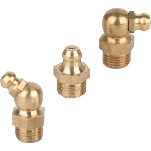 10pcs 1/8"-28 1/4"-28 1/4"-19 BSP Male Thread Brass Straight Elbow Zerk Grease Nipple Fitting