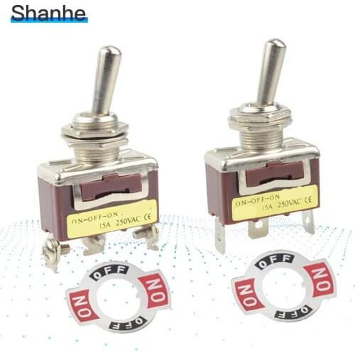 12mm 3flat pin silver contacts high quality 3 screw toggle switch ON-OFF-ON 15A 250VAC
