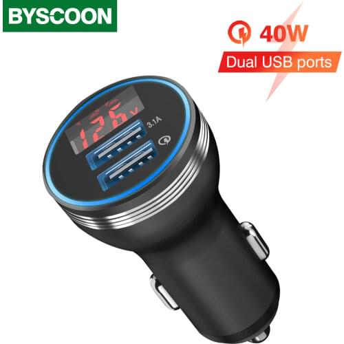 Byscoon 40W Dual USB Car Charger For Phone QC 3.0 Fast Phone Charger Adapter in Car Auto Accessories Fast Charging Car-Charger