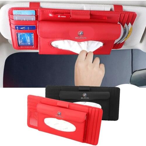 Car Leather Hanging Tissue Box CD Card Clip Styling for Buick GT XT Regal Gs Encore Envision Excelle Enclave Riviera Allure Logo