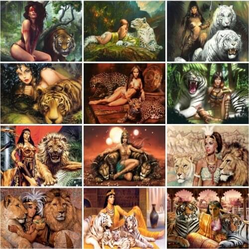AZQSD 5D DIY Diamond Painting Woman Animals Cross Stitch Diamond Embroidery Portrait Mosaic Full Kits Handmade Gift Home Decor