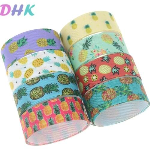 DHK 5yards fruit pineapple Printed Grosgrain Ribbon Accessory Hairbow Headwear Decoration DIY Wholesale OEM E1744