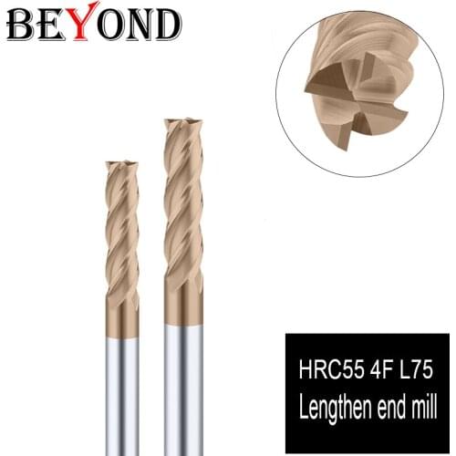 BEYOND HRC55 4F Lengthen End-Mill Tungsten Steel Milling Cutter L75 CNC Center Woodworking Tools Carbide Milling Tool