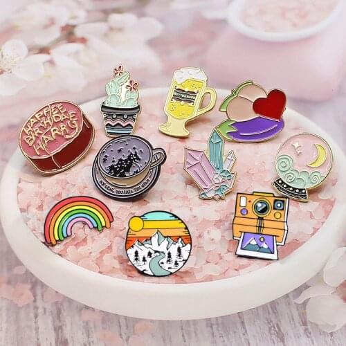 Pins Fruits food bread toast Sandwich eggplant Peach Beer Brooches Enamel Pin Badge Brooch Gift