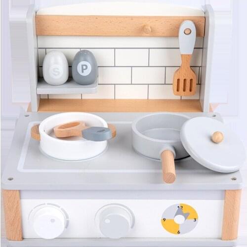 Children Wooden Kitchen Simulation Game Gas Stove Mini Stove Kitchen Utensils Early Education Foldable Set Girls Play House Toy
