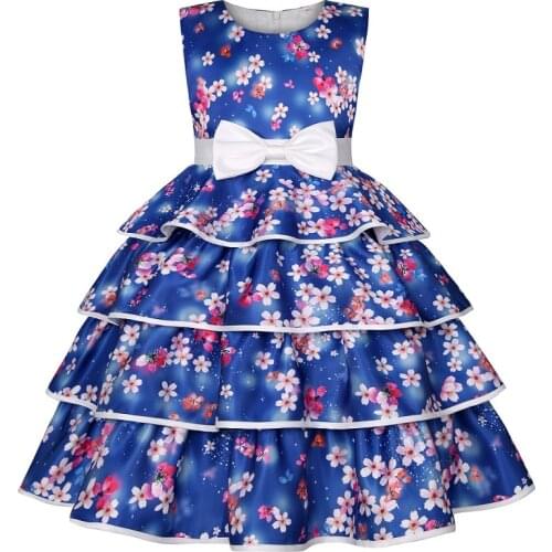 Kids Elegant Cake Floral print Princess Dress Girls Dresses For Wedding Evening Party Flower Girl Dress new Year Girl Clothes