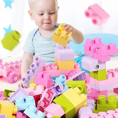 Boxed Baby Toy 3D Soft Plastic Building Blocks Compatible Touch Hand Teethers Blocks DIY Rubber Block Toy for Girl gift