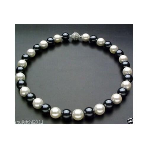 Have one to sell? Sell now Details about Real 10mm Black & White Sea Shell Pearl Necklace 18'' A