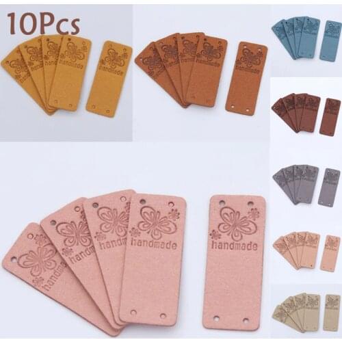 10Pcs Butterfly Pattern Labels DIY Patch Garment PU Leather Tag Handmade Fiber Leather Tags For Hats Clothes Sewing Accessories