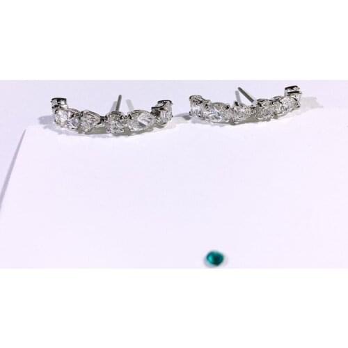 Brand 1:1 Fashionable curved perforated geometric crystal inlaid earrings, exquisite and elegant ladies silver jewelry