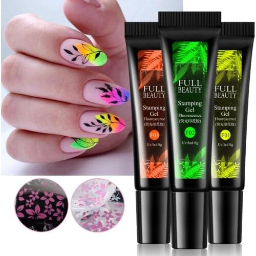 8ml Fluorescent Nail Stamping Gel Polish For Printing Stamp Plate Pattern Manicure Art Soak Off Neon Painting Gel Varnish LA1916