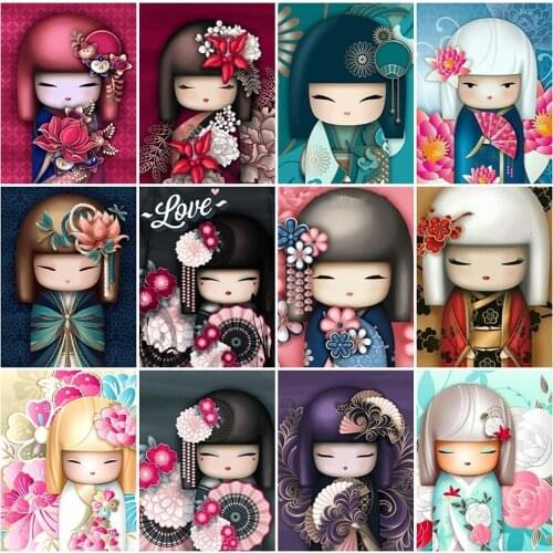 HUACAN Diamond Painting Cartoon Full Square Japan Dolls 5d Diamond Embroidery Needlework Painting Picture Of Rhinestone Mosaic