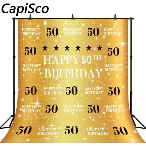 Capisco Gold 50th Birthday Background Repeat Golden Glitter Shiny Photography backdrops Fifty Years Old Age Party Photo Booth