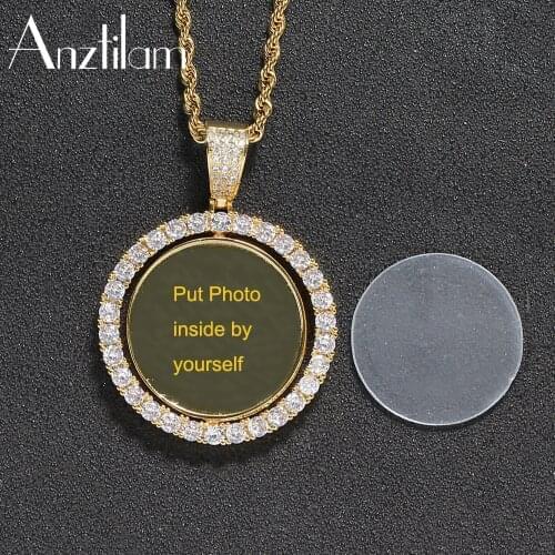 Hip Hop Bling Moissanite Stone Custom Made Photo Round Pendants Necklaces Paved Setting for Men Rapper DIY Jewelry No Photo