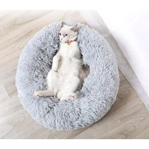 2020 Round Sleeping Bag Lounger Cat House New Long Plush Super Soft Dog Bed Pet Kennel Winter Warm Sofa Basket