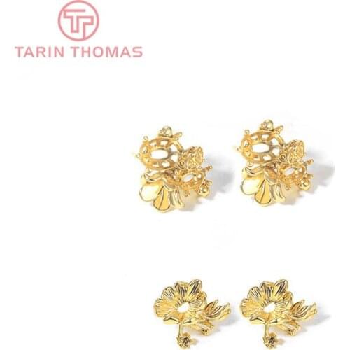 75 76) 4PCS 13x16MM 15x18MM 24K Gold Color Plated Brass Earring Hook Stud Earrings High Quality DIY Jewelry Making Findings