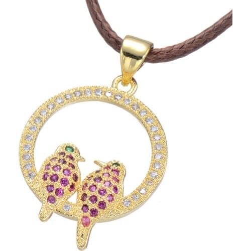 Hot Trendy Jewelry Cute Zircon Love Birds Necklaces & Pendants For Lovers Handmade Micro Pave Animal Necklace Chokers Bijoux