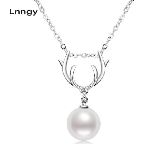 Lnngy 925 Sterling Silver Necklace 8-8.5mm Genuine Freshwater Pearl Pendant Necklace for Women Girls with Silver Chain Gifts