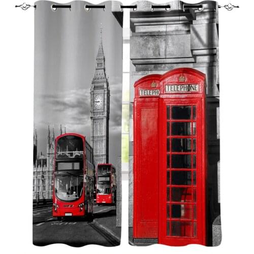 London Telephone Booth Modern Blackout Curtains For Living Room Bedroom Window Treatment Blinds Drapes Kitchen Curtains