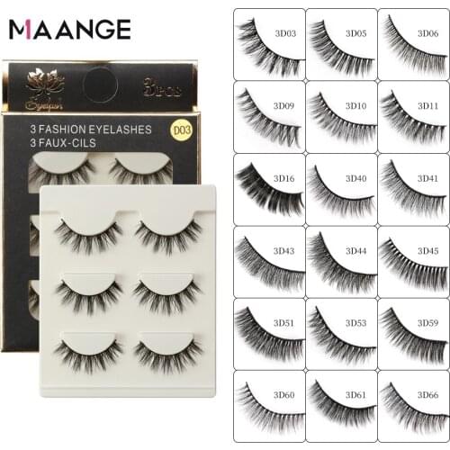 MAANGE 3 Pairs Natural False Eyelashes Fake Lashes Long Makeup 3D Mink Lashes Extension Supplies Eyelash Mink Eyelash For Beauty