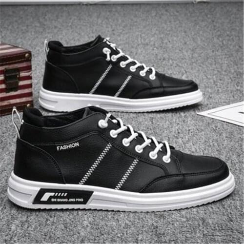 Mens middle top board shoes, sports style casual shoes, fashion leather, mens shoes, round head middle top, pure sewing