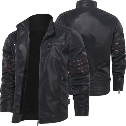 2021 New Mens PU Leather Jacket Plus Velvet Warm Zipper Coat Male Windproof Motorcycle Jacket Coats Man Leather Biker Outwear