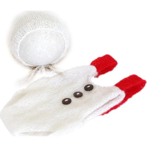 Newborn Christmas Outfit Knit Baby Girl Santa Romper and Hat Vintage Baby Boy Bodysuit Onesie Mohair Newborn Bonnet Photo Props