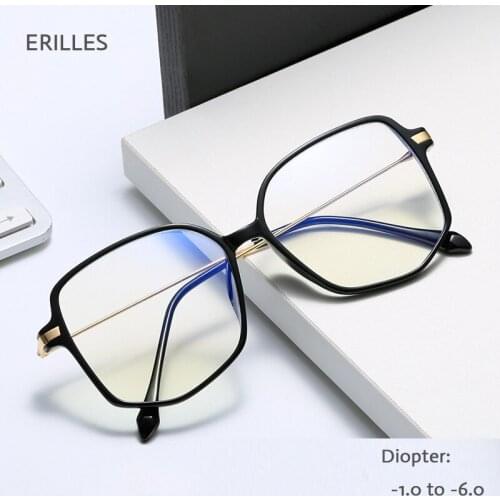 Fashion Anti Blue Light Myopia Glasses Women Men Irregular Round Eyeglasses Clear Prescription Finished Shortsighted Eyewear-2.5