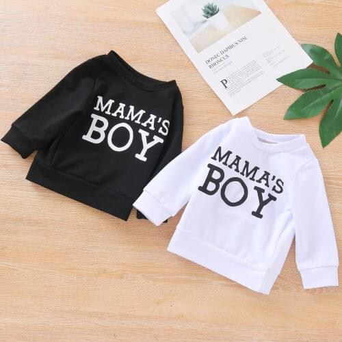 0-3Y Toddler Baby Boy Sweatshirt Fall Top Pullover MAMA BOY Letter Print Long Sleeve Black/White Top