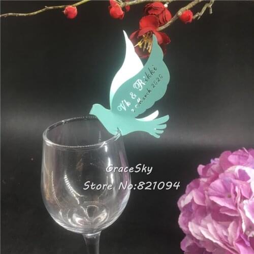 50pcs Free Shipping laser Cut Dove Birds Wedding Place die out pigepon name Cards party Invitation Cup Cards for party supplies