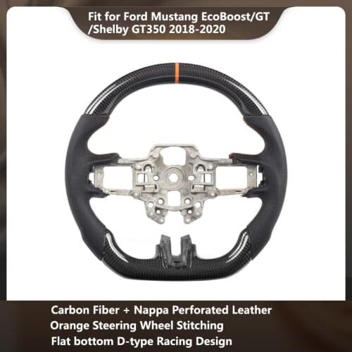 Fit for Ford Mustang EcoBoost/GT/Shelby GT350 2018-2020 Carbon Fiber Steering Wheel Nappa Perforated Leather