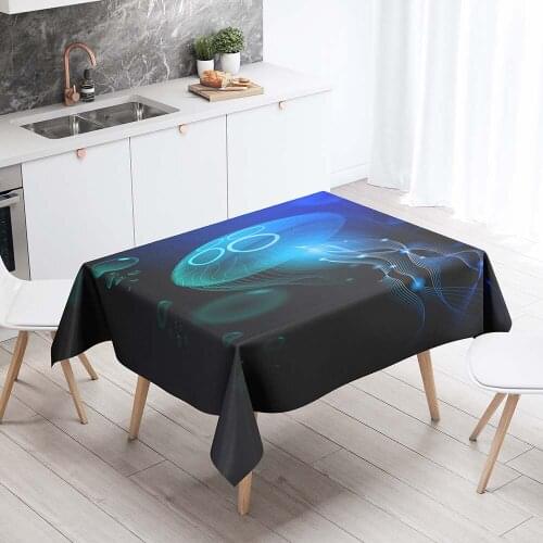 Rectangular Tablecloths 3D Printing Realistic Jellyfish Pattern Table Cloth On Table For Lunch
