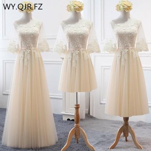 MNZ-17X#Embroidered Champagne Bridesmaids Dresses Long Lace up Middle sleeve Marriage Sister Christmas Dress Girls wholesale