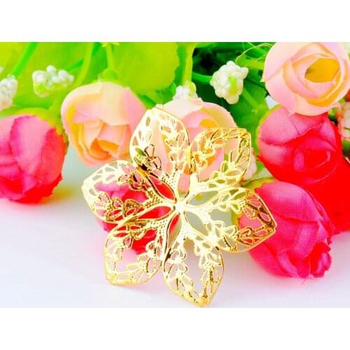Free shipping Retail 10Pcs Gold Tone Filigree Flower Wraps Connectors Metal Crafts Decoration DIY Findings Connectors 3.2x2.9cm