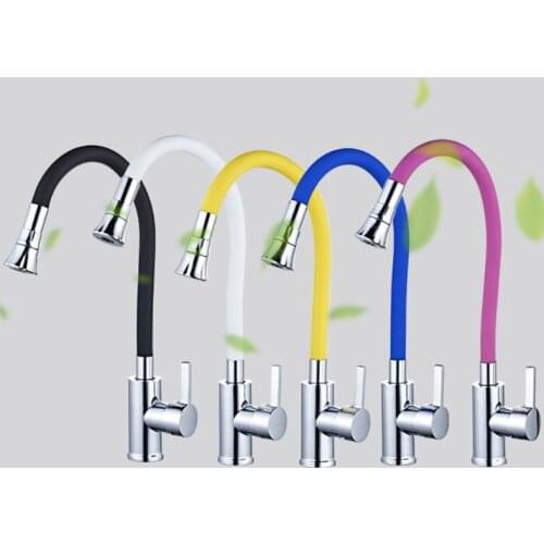 Silica Gel Nose Any Direction Rotating Kitchen Faucet Cold and Hot Black Blue Water Mixer Red Single Handle Kitchen Tap