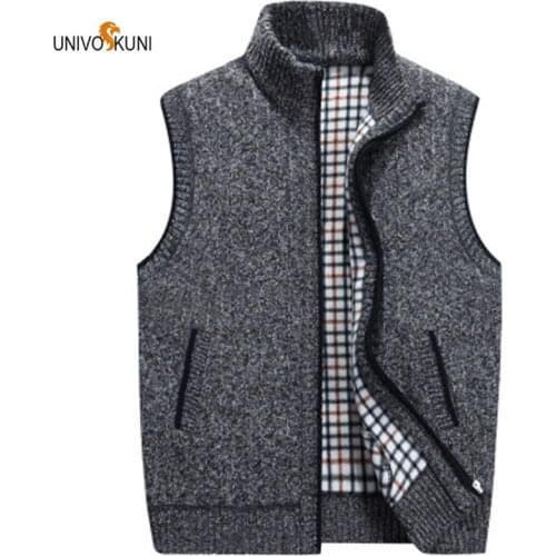 UNIVOS KUNI 2019 Solid Color Plus Velvet Warm Cardigan Vest Mens Coat Mens Thick Casual Knit Vest 발열조끼 High Quality WYR34