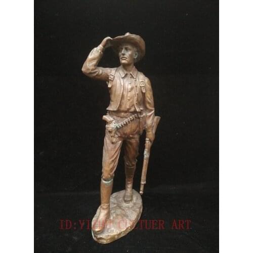 YIZHU CULTUER ART Sparse Collection Bronze Carving Old US Hunter Figure Statue Decoration H18 inch
