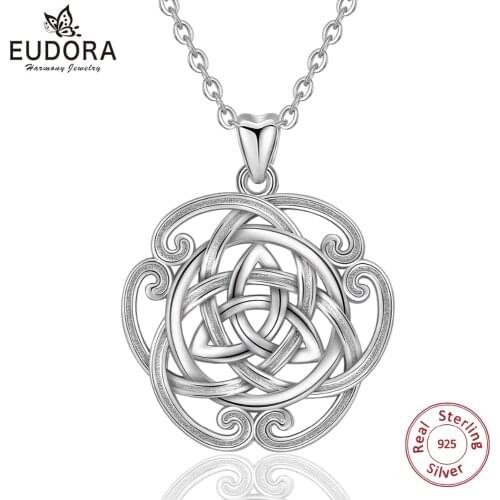 EUDORA 925 Sterling Silver Luxury irish triquetra Celtics Flower Pendant Necklace For Women Birthday Gifts Fine Jewelry CYD301