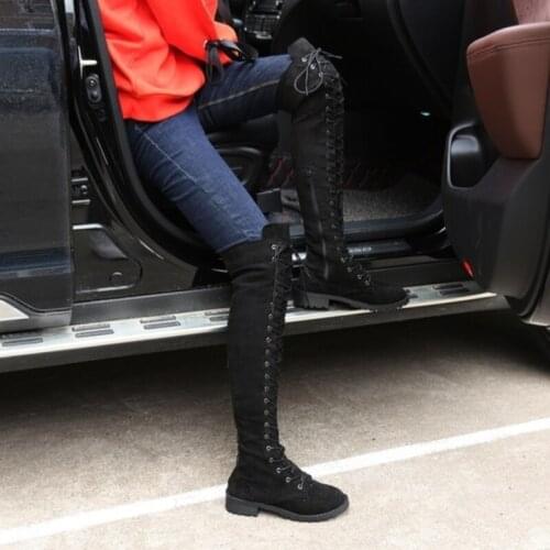 Oversized Boots Women Warm Winter Over -the -knee Boots Ladies Trendy Women Shoes Cross Lacing Thick Bottom Botas