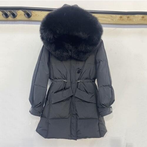 Fox Fur Collar Hooded 2021 Short Female Winter Feather Down Coat Women 90% Duck Down Jacket Winter Puffer Parka