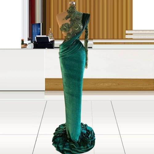 Beaded Single Long Sleeve Mermaid Elegant Dress Women For Wedding Party vestidos de promoción vestidos de graduación Prom Gown