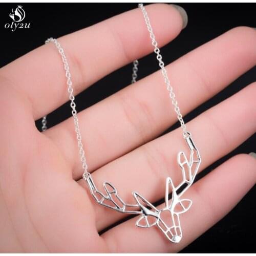 Oly2u 2018 fashion Deer Necklace Origami Antler Necklace Unique Deer Animal Pendant Necklace for Women Christmas Gifts