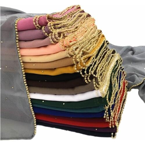10pcs/lot Hot Sale Crystal Chain Chiffon Hijab Scarf Bubble Solid Hijab Bright Scarves Fashion Plain Shawl Wraps Muslim Foulard