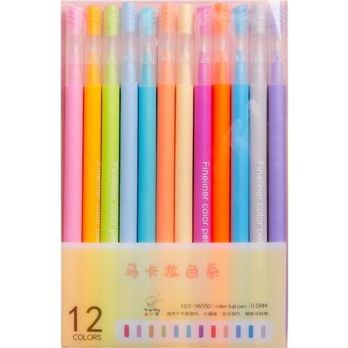 12pcs/Set Colored 0.3mm Sketch Gel Pens Macaron Drawing Color Pen Marker Rollerball Pastel Needle Markers Office School Supplies