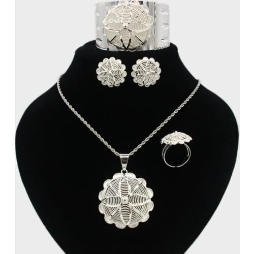 2017 Ethiopian/African Jewelry Silver Plated Necklace/Pendant/Bangle/Earring Bride Wedding Gifts