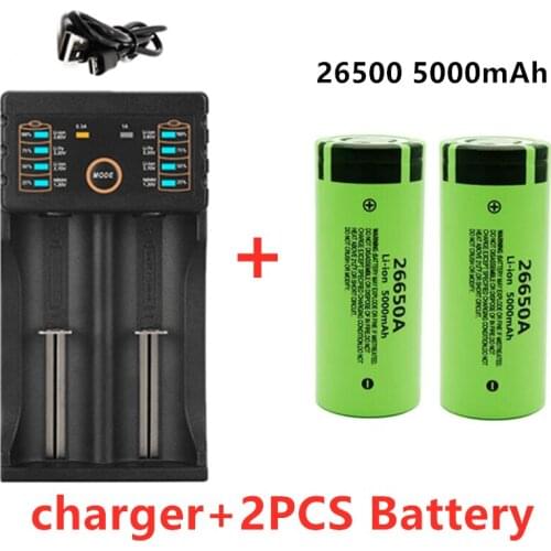 2021 New Original high quality 26650 battery 5000mAh 3.7V 50A lithium ion rechargeable battery for 26650A LED flashlight+charger
