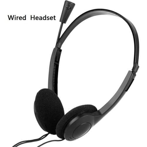 3.5mm Black Wired Headset Stereo Noise Cancelling Earphone With Microphone Adjustable Headband For Computers Laptops Desktops